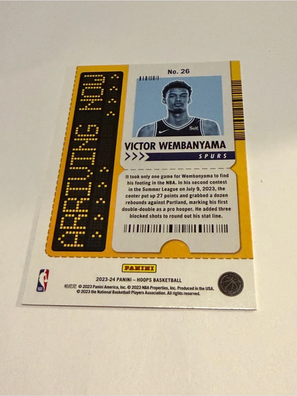 Victor Wembanyama RC Rookie 2023-24 Panini Arriving Now Basketball Card # 26